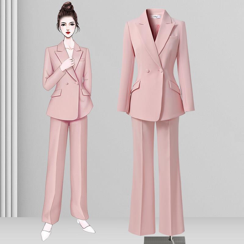 西装套装女主持人正装休闲时尚高级感职业气质女神范粉色西服外套