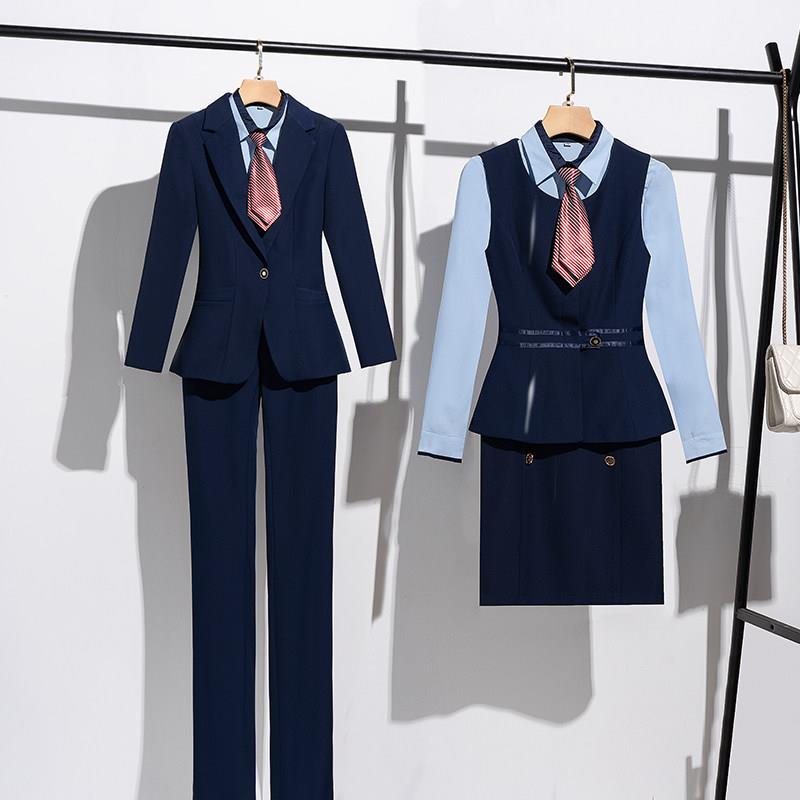 职业套装女秋冬新款马甲套装西服正装物业西装酒店前台工作服教师