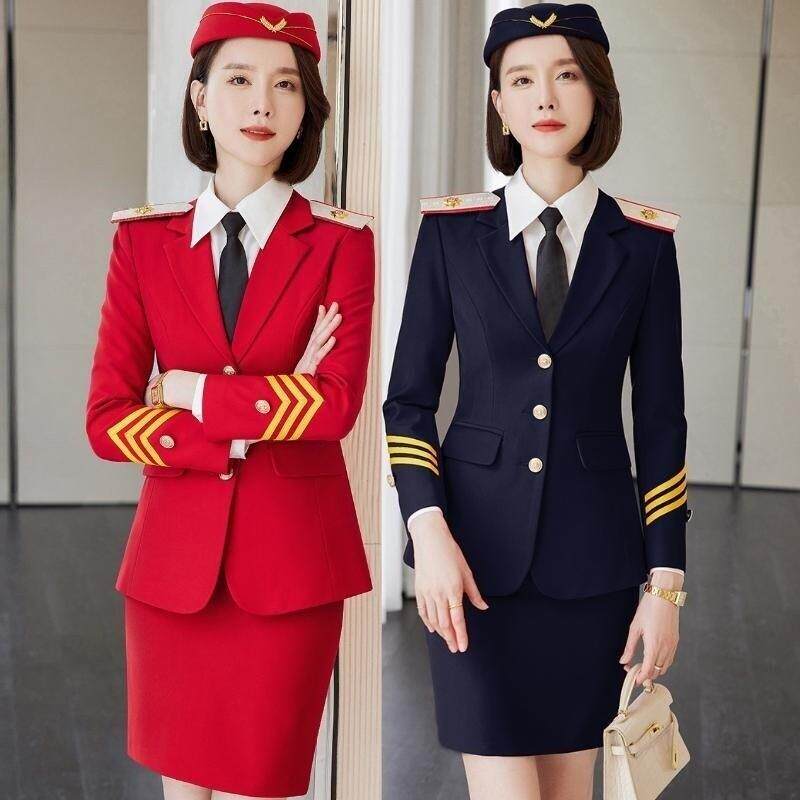 军鼓服装大红色套装女演出服鼓舞乐队高铁乘务员南航空姐制服秋冬