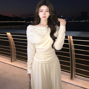 裙两件套 一整套穿搭高级感蕾丝拼接针织套装 言可可 超好看深冬装