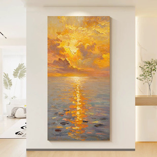 纯手绘油画旭日东升客厅装 饰画大海简约轻奢莫奈抽象入户玄关挂画