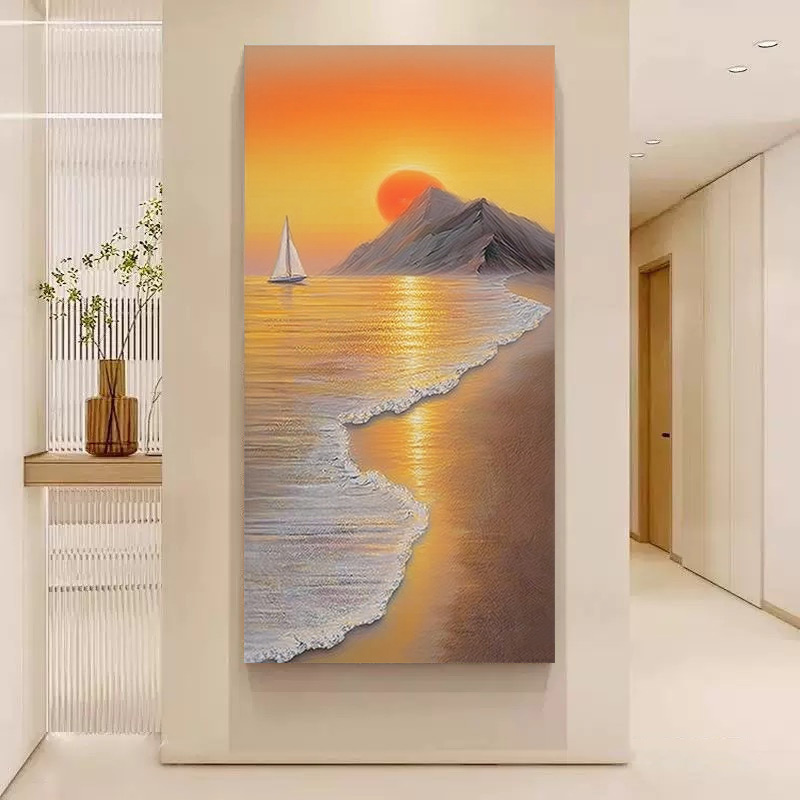 日出大海现代简约沙发手绘油画