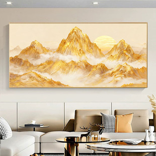 纯手绘油画日照金山客厅沙发装 饰画背有靠山走廊壁画肌理风景挂画