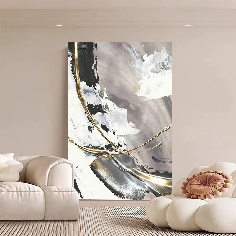 黑白抽象客厅背景墙手绘油画
