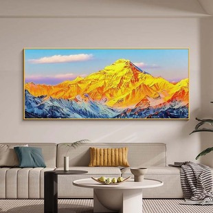 大芬村手绘油画日照金山客厅沙发背景横幅装 饰画卧室床头走廊挂画