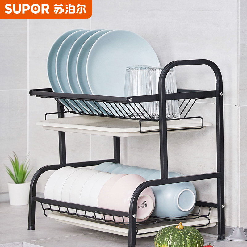 苏泊尔不锈钢厨房置物架碗碟盘收纳架家用沥水架多功能收纳盒碗柜