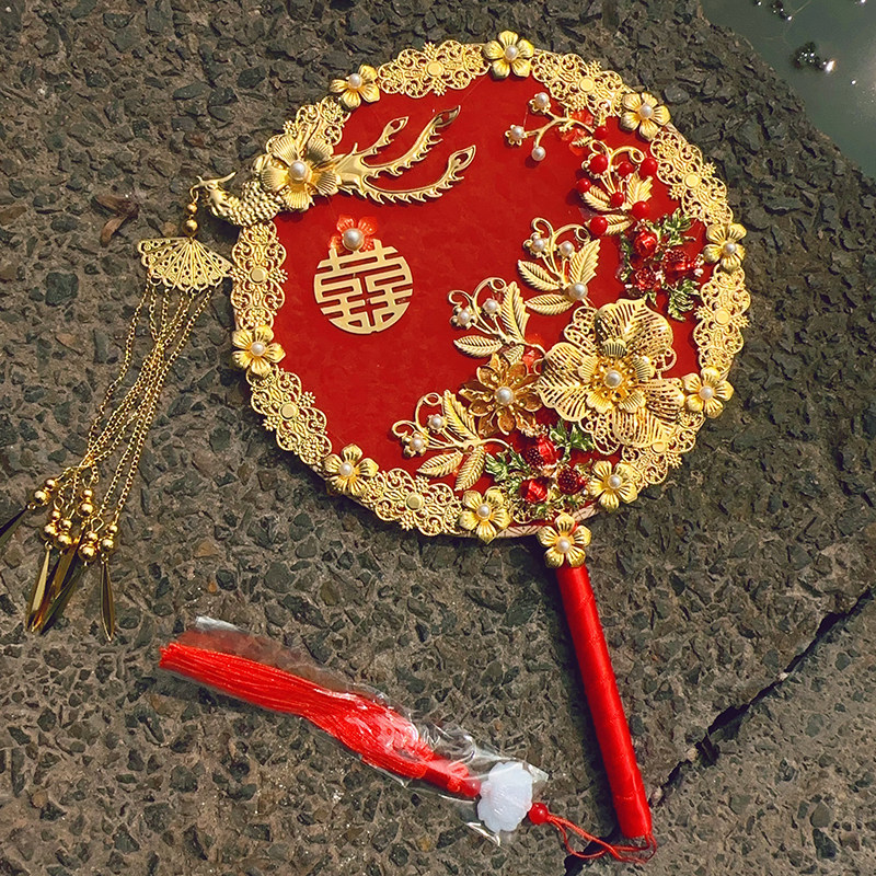 团扇中国风古装汉服新娘遮面手捧花古风结婚秀禾团扇婚礼出嫁喜扇