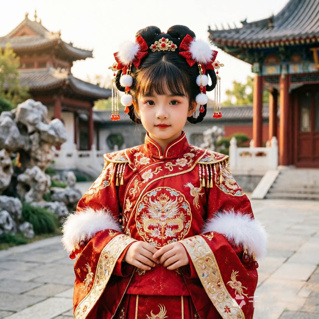 女童2026新年汉服发饰红色拜发饰