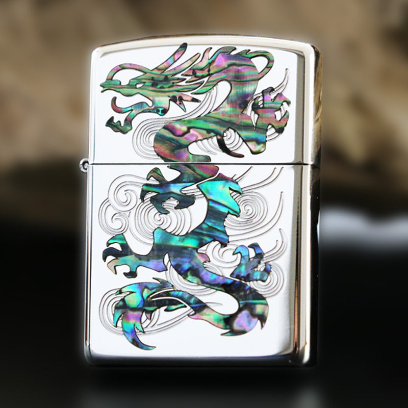 zippo打火机中盔芝宝正品天然贝壳盔甲祥龙防风创意个性万有引力