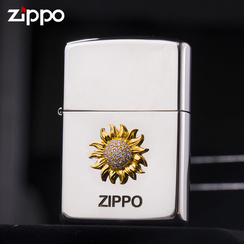 ZIPPO芝宝防风煤油男士打火机纯银钻石太阳花个性定制礼盒送男友