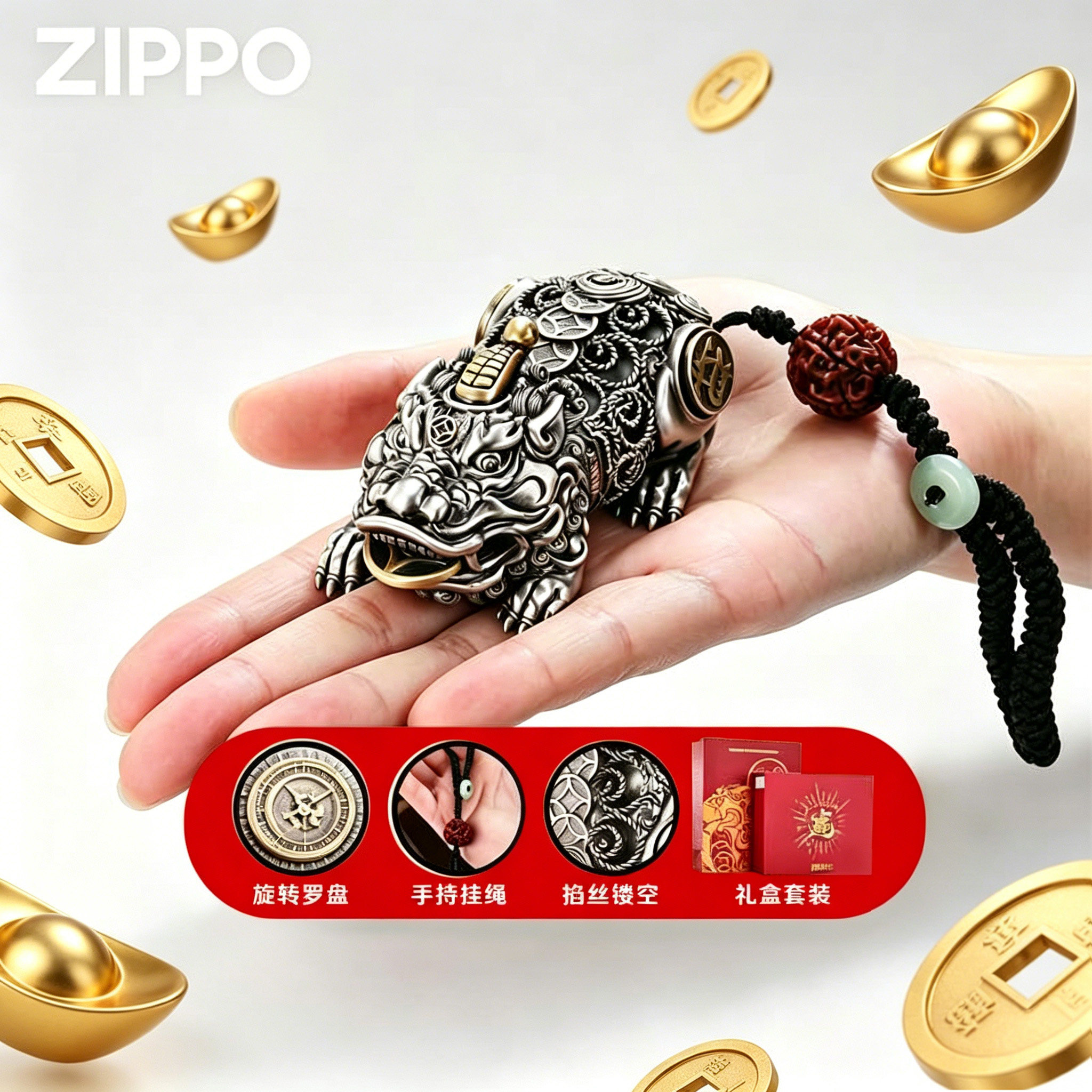 zippo正品打火机 转运天禄貔貅防风煤油送爸爸父亲节日礼物