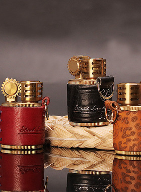 WIN日本进口胜利打火机真皮迷你小巧胖墩煤油高级打火机防风创意