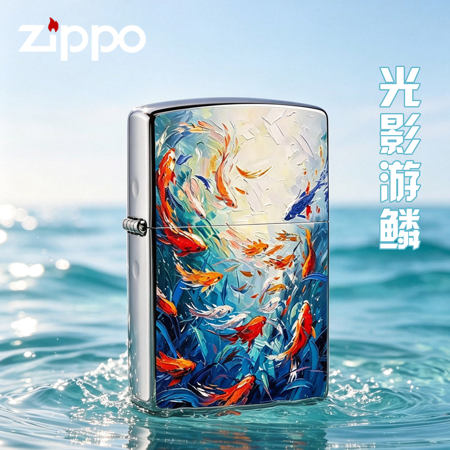 zippo打火机光影游鳞彩印煤油防风幸运钓鱼佬收藏七夕礼物送男士