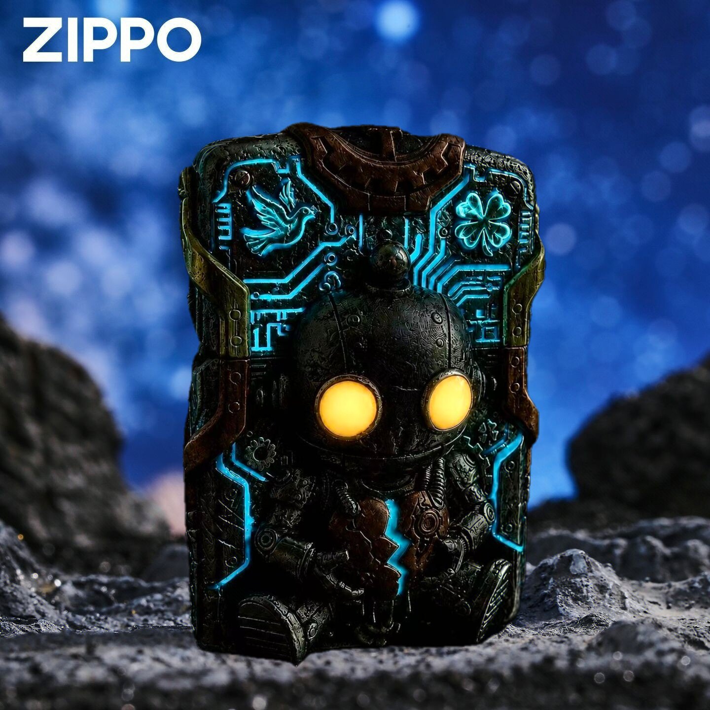 正品Zippo防风打火机外星人 夜光复古重甲机双面雕刻镶嵌治愈呆机