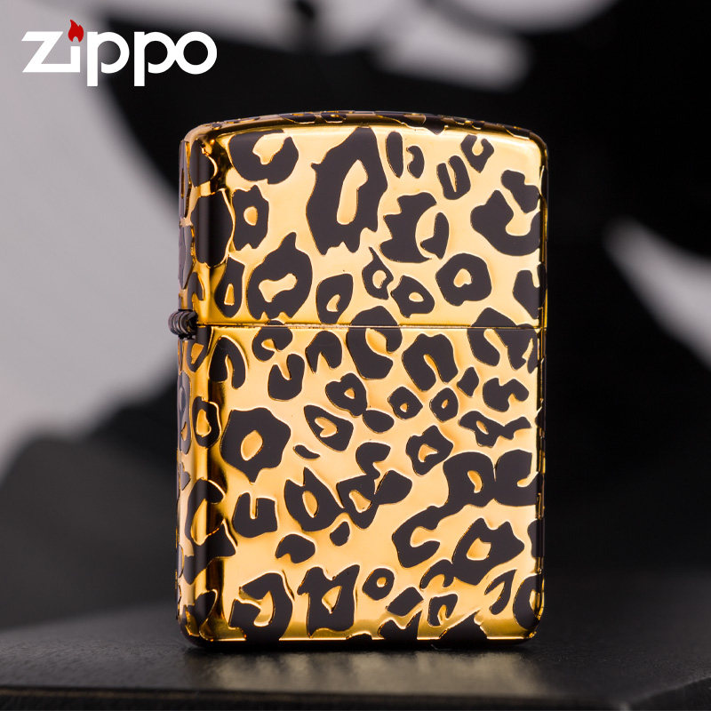 zippo芝宝正版防风煤油打火机黑银盔甲豹纹高档收藏送男友礼物