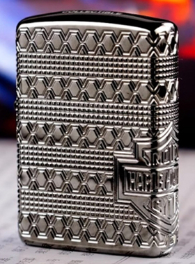 正版zippo防风煤油打火机哈雷2021年度盔甲雕刻黑冰纪念礼盒49470