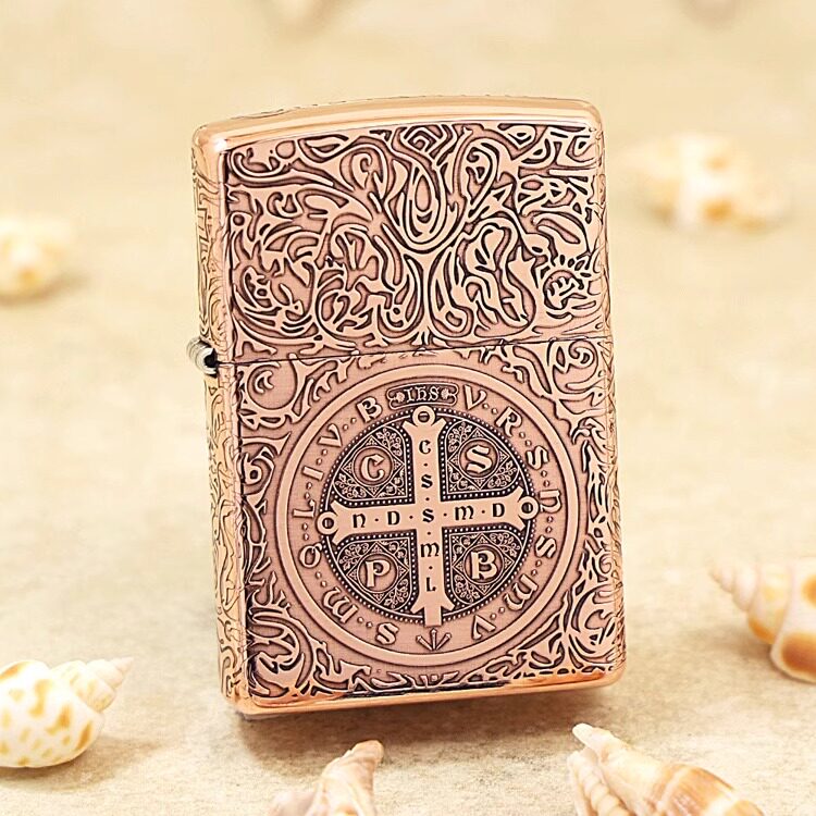 原版Zippo芝宝防风煤油打火机紫铜精雕唐草收藏纪念男士送礼