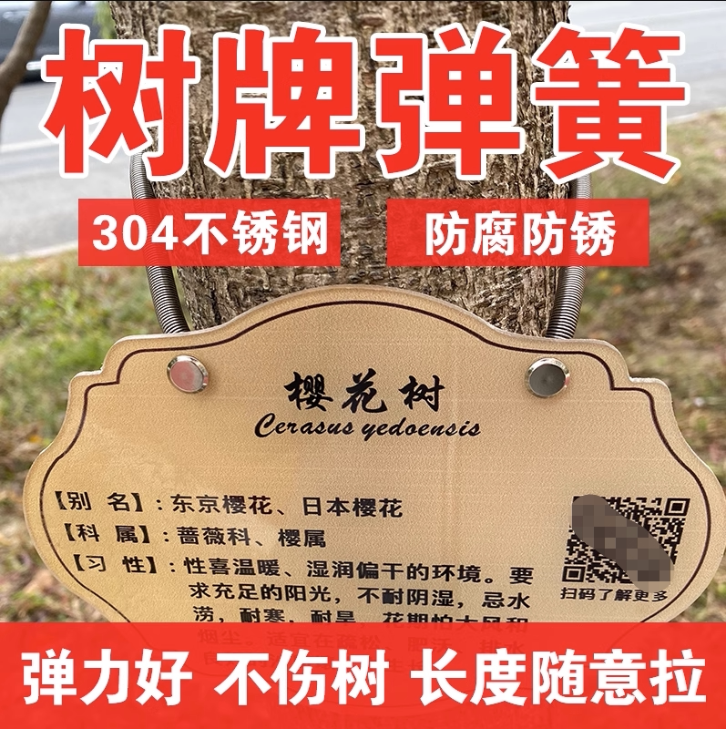 树牌弹簧专用绑树拉簧304不锈钢 不生锈可伸缩不伤树挂绳展示定制 - 实物图