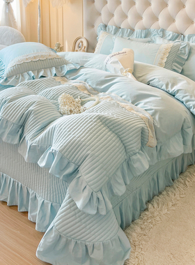 法式轻奢高级感全棉四件套公主风花边被套纯棉床单夹棉床盖四季款