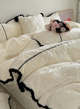 冬季少女爱心兔绒四件套公主风双面绒牛奶绒珊瑚绒加厚白被套床单