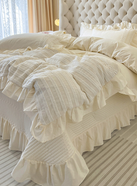 法式轻奢奶油风全棉纯棉床上四件套公主风被套床单床盖款夏天床品