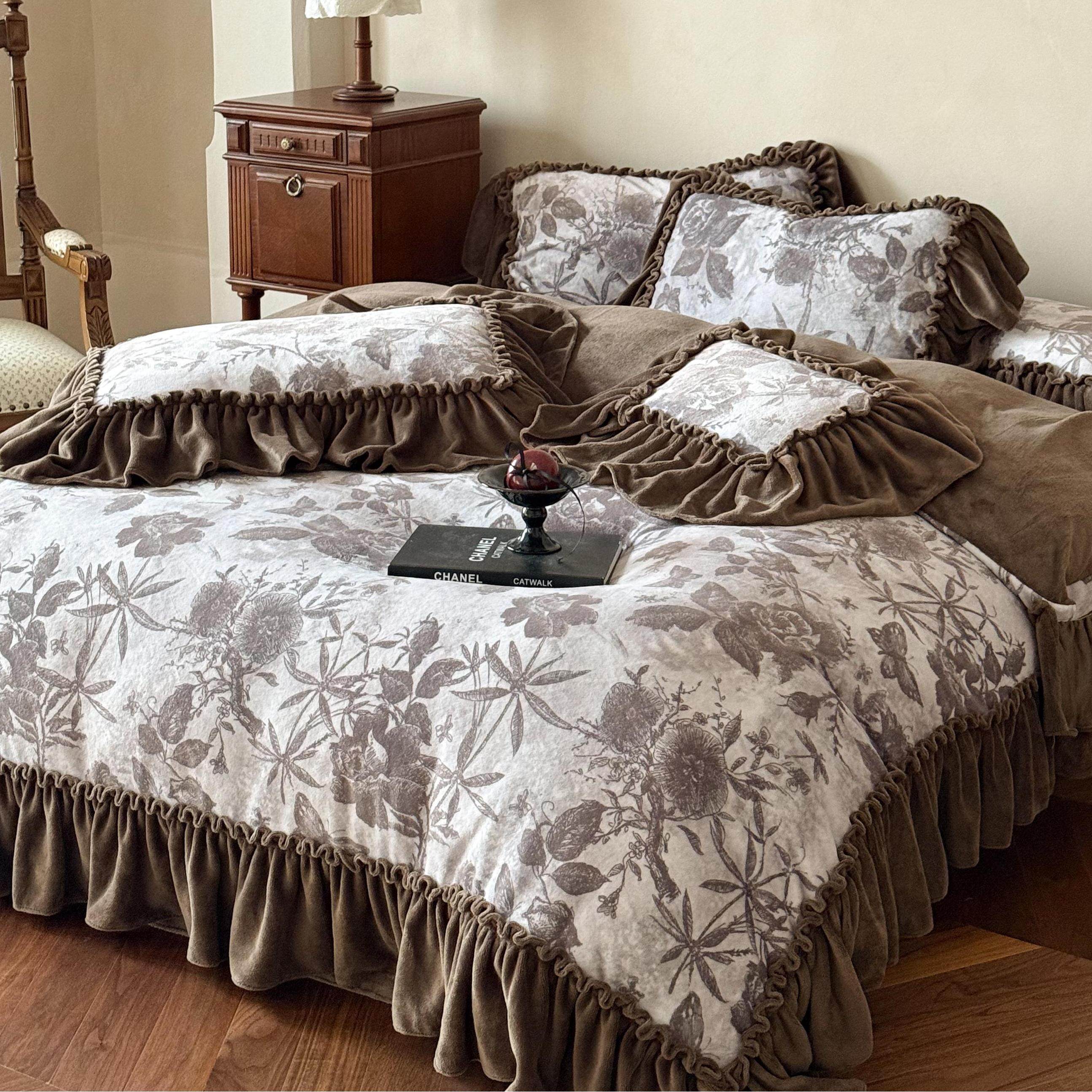 法式加绒牛奶绒床上四件套公主风床盖珊瑚绒加厚毛绒床单被套冬款,床上用品,床品套件/四件套/多件套,淘宝优惠券,粉丝福利购,淘宝优惠卷