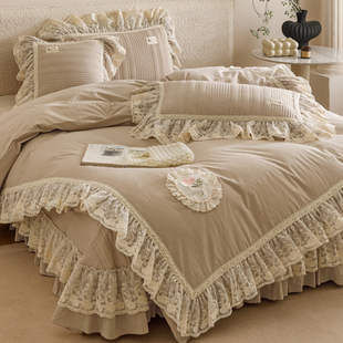 法式 全棉床上四件套纯棉公主风蕾丝花边床单被套床盖少女心床品