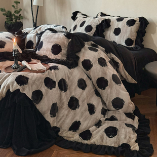 冬季 加厚保暖雪貂绒四件套公主风双面珊瑚牛奶绒波点被套床裙床品