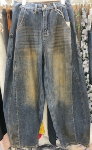 宽松脏脏裤 复古做旧弯刀牛仔裤 子不加绒NO退换 宽松时尚 2026春新款