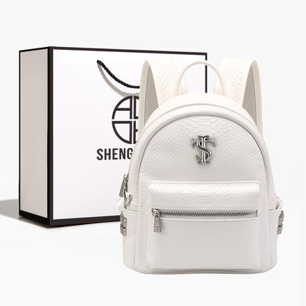 STK白蛇断处双肩包包男女同款大学生书包仿皮纹理大容量旅行背包