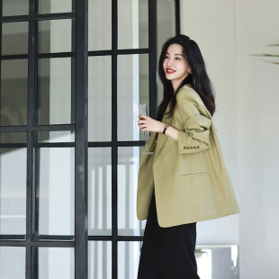 职业小个子高级感炸街小香风绿色西装 春秋新款 外套女 现货秒发
