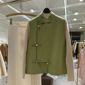 2024早春小众别致绝美新中式 现货秒发 盘扣绿色呢子马甲女新款