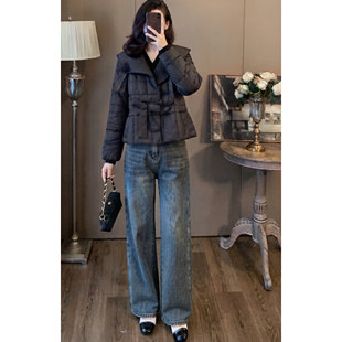 黑色短款棉服女冬季翻领收腰时尚百搭洋气短款棉衣棉袄外套女款秋