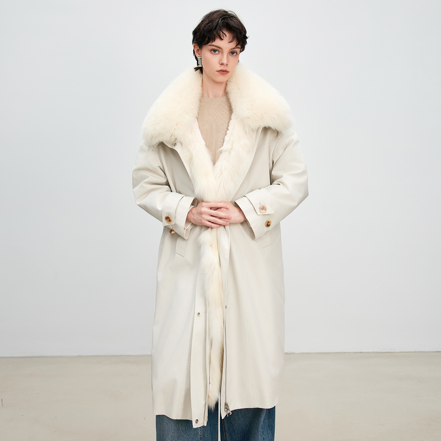 2025冬季长款大衣派克服女风衣狐狸毛领獭兔毛内胆可拆卸皮草外套