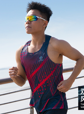 Sanken马拉松跑步男黑红新款排汗网孔透气风洞训练速干背心