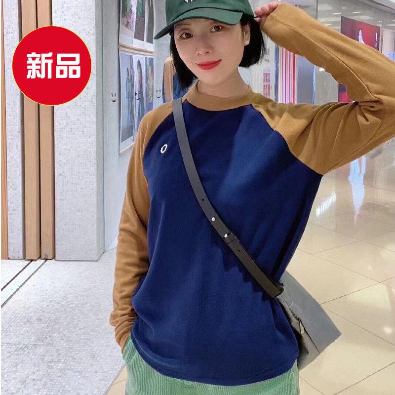 2023秋冬素然专比女士新品拼色轻量磨毛保暖圆领长袖T恤A0233TS12