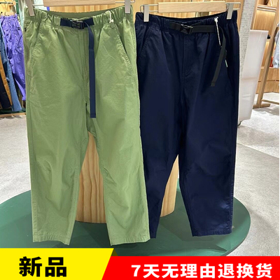 松紧腰运动棉格子直锥裤