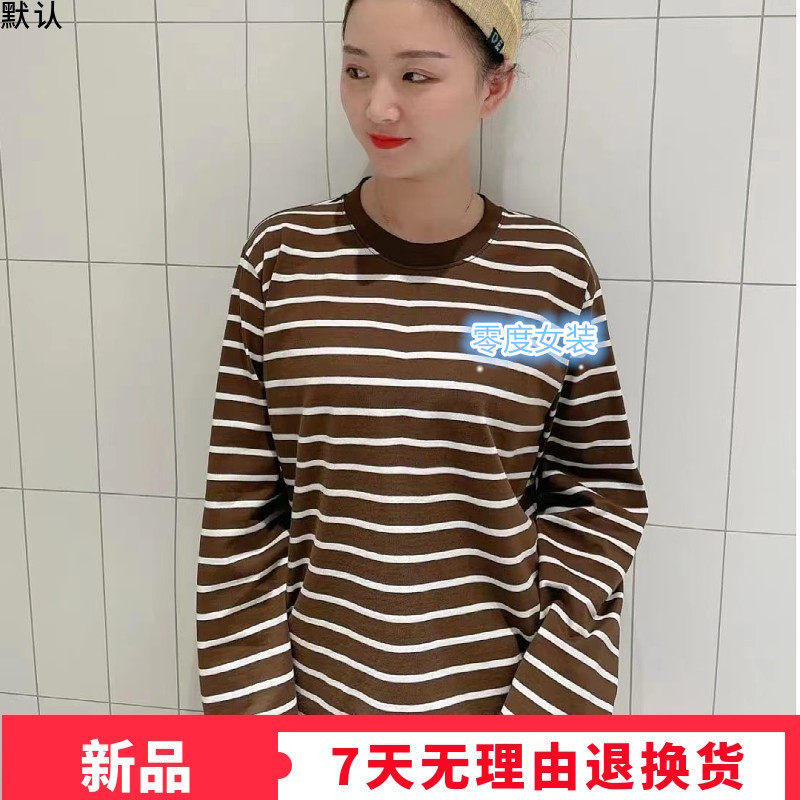 2022年春季新品素然专比女士休闲条纹宽松圆领长袖T桖A0221TS04
