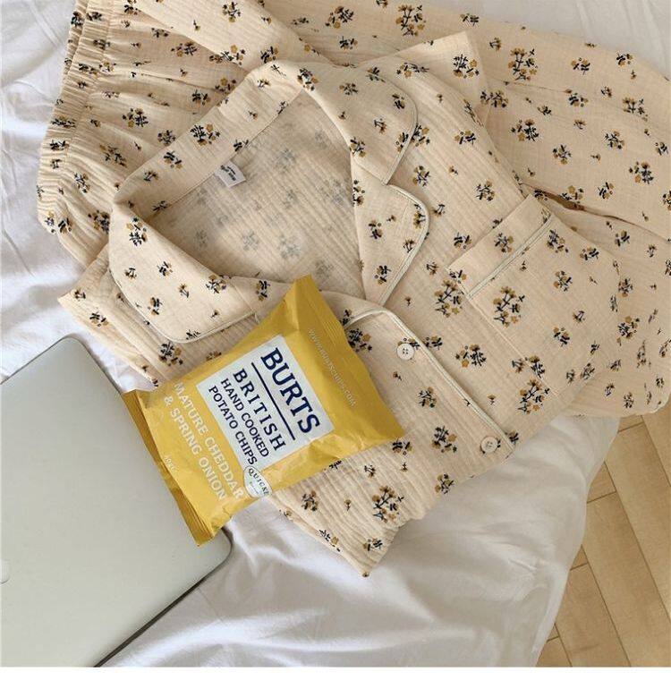 JAPANESE PASTORAL FLORAL PAJAMAS WOMENS SPRING AND AUTUMN 2023 NEW LOOSE KOREAN LOUNGEWEAR STUDENT LONG SLEEVE SUIT