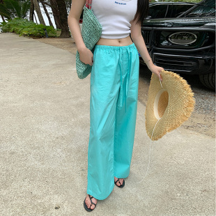夏季时髦精韩系呼吸速干休闲裤女生洋气减龄宽松小个子九分阔腿裤