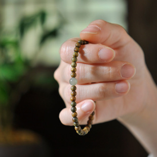 平步青云原创老绿檀佛珠手链和田玉古风简约6mm文艺檀香木质手串