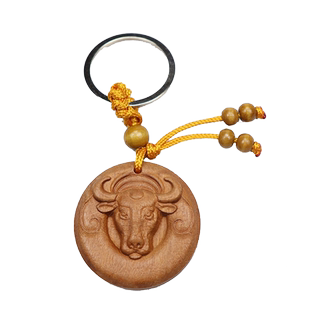 枣木雕刻生肖牛汽车钥匙扣2026年属鼠吉祥物金钱牛转乾坤吊坠挂件