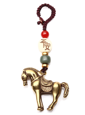 男女黄铜马上赢钱钥匙扣招财