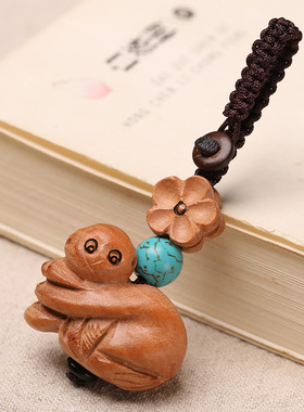 牛年属相猴木质随身小挂件吊坠