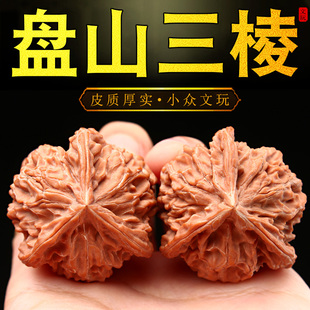 文玩核桃闷尖狮子头异形天然三棱正奔盘山公子帽收藏级手把件多棱