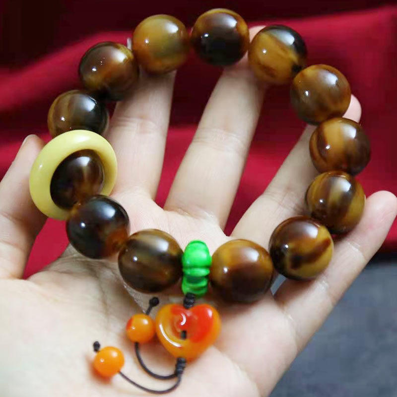 藏式射天角18mm圆珠13颗手串文玩大象仿古虬龙龙扣纹理清晰貔貅