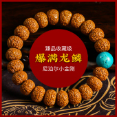 尼泊尔小原籽天然金刚菩提手串爆肉龙鳞纹蜜蜡松石男女士文玩手链