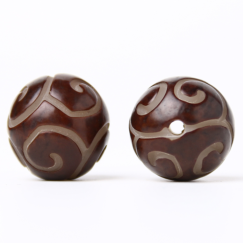 白玉菩提根留皮雕刻祥云珠Diy文玩配饰件十八子18籽多宝佛手串链