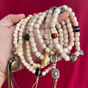 西藏文玩老牛骨手串108套装男女流行款阿呆不动明王佛珠手持盘玩