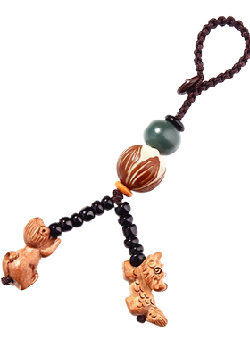 男女桃木桃木十二生肖三合钥匙扣